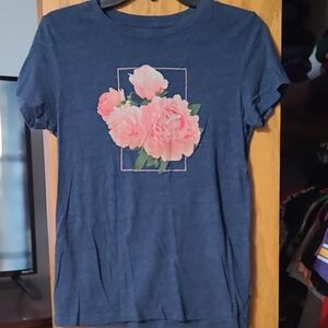 Free State Blue Tee with Pink Floral Design